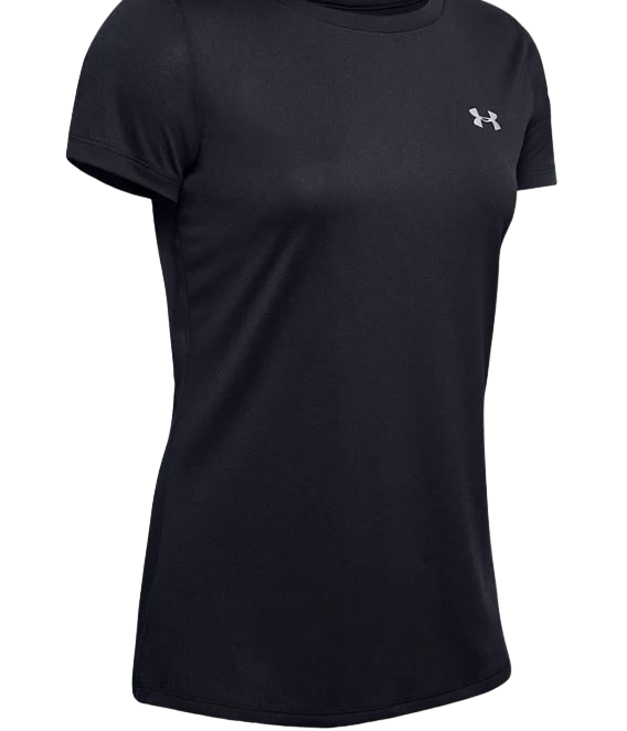 Womens Under Armour Tech Crew T-Shirt Black/ Silver