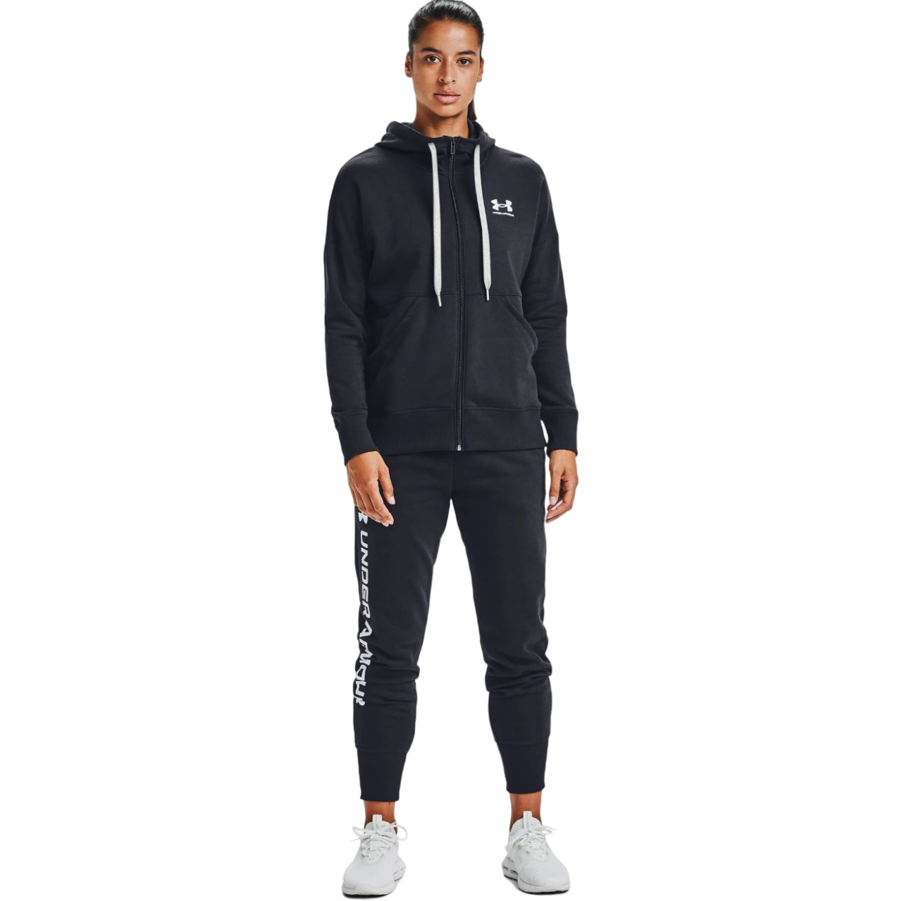 Womens Under Armour Rival Fleece Full Zip Hooded Hoodie Black