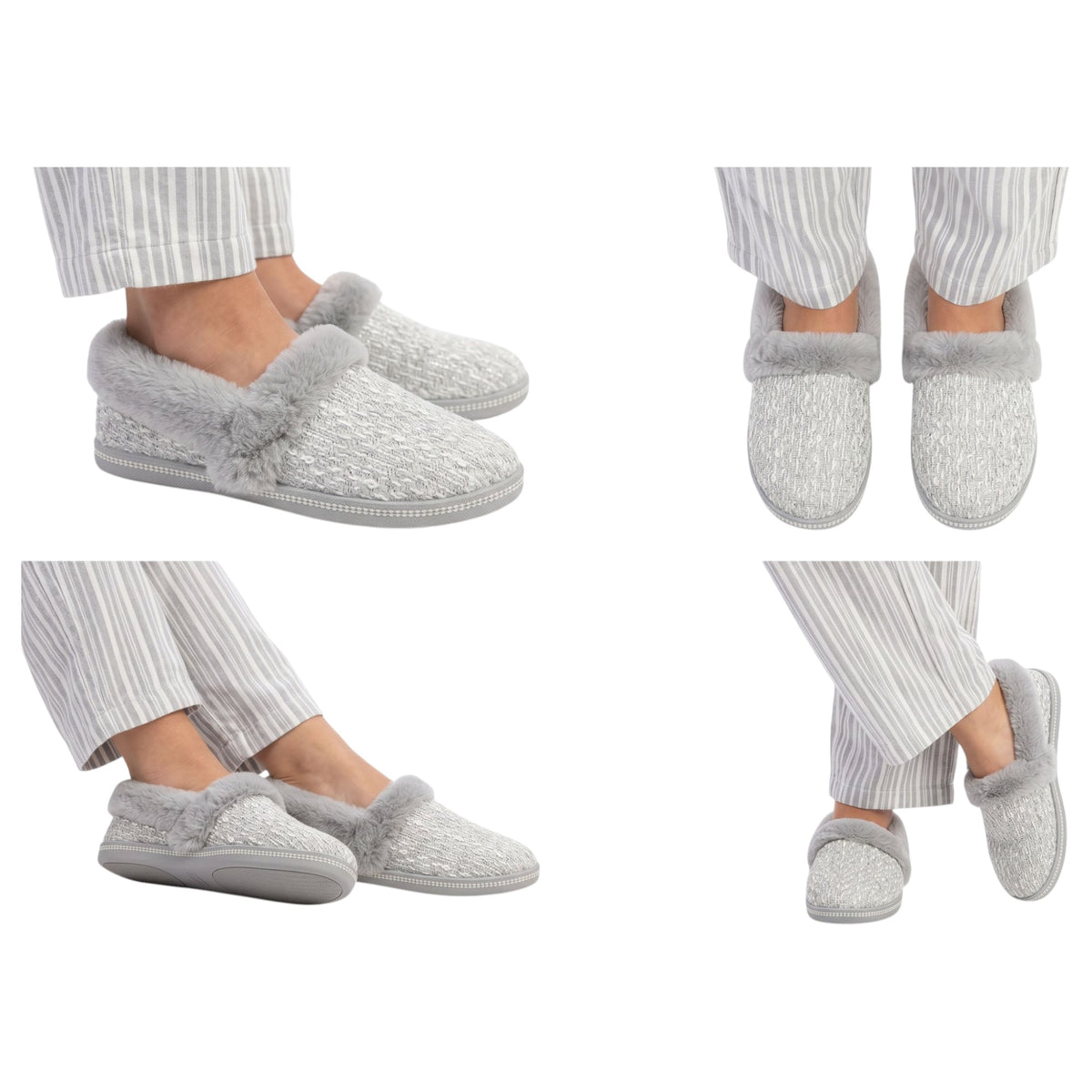 Womens Skechers Cozy Campfire Grey/ Silver Slippers