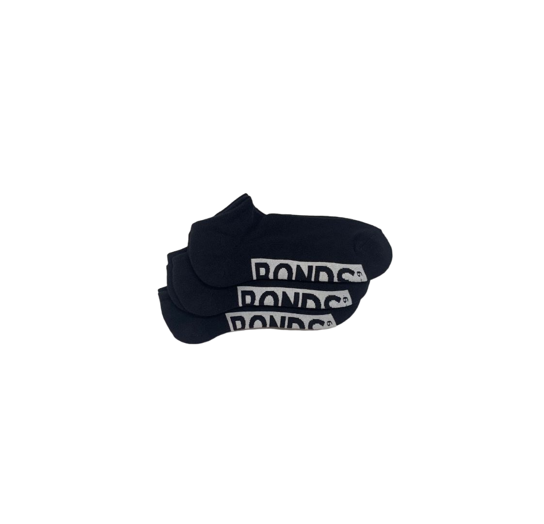 3 Pack Mens Bonds Logo Cushioned Low Cut Socks Black
