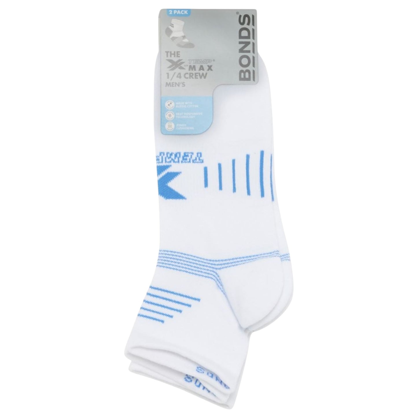 2 Pack Mens Bonds X-Temp Max Quarter Crew Socks White