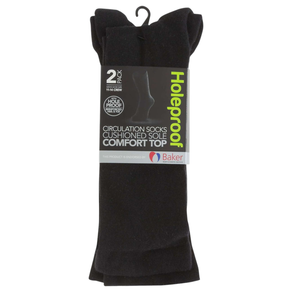 2 Pack Mens Holeproof Comfort Top Cushioned Sole Circulation Crew Socks Black
