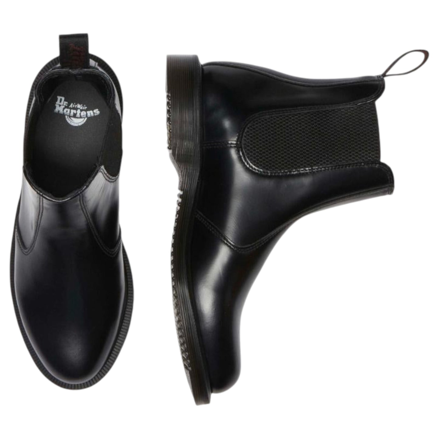 Womens Dr. Martens Flora Chelsea Boots Black Polished Smooth