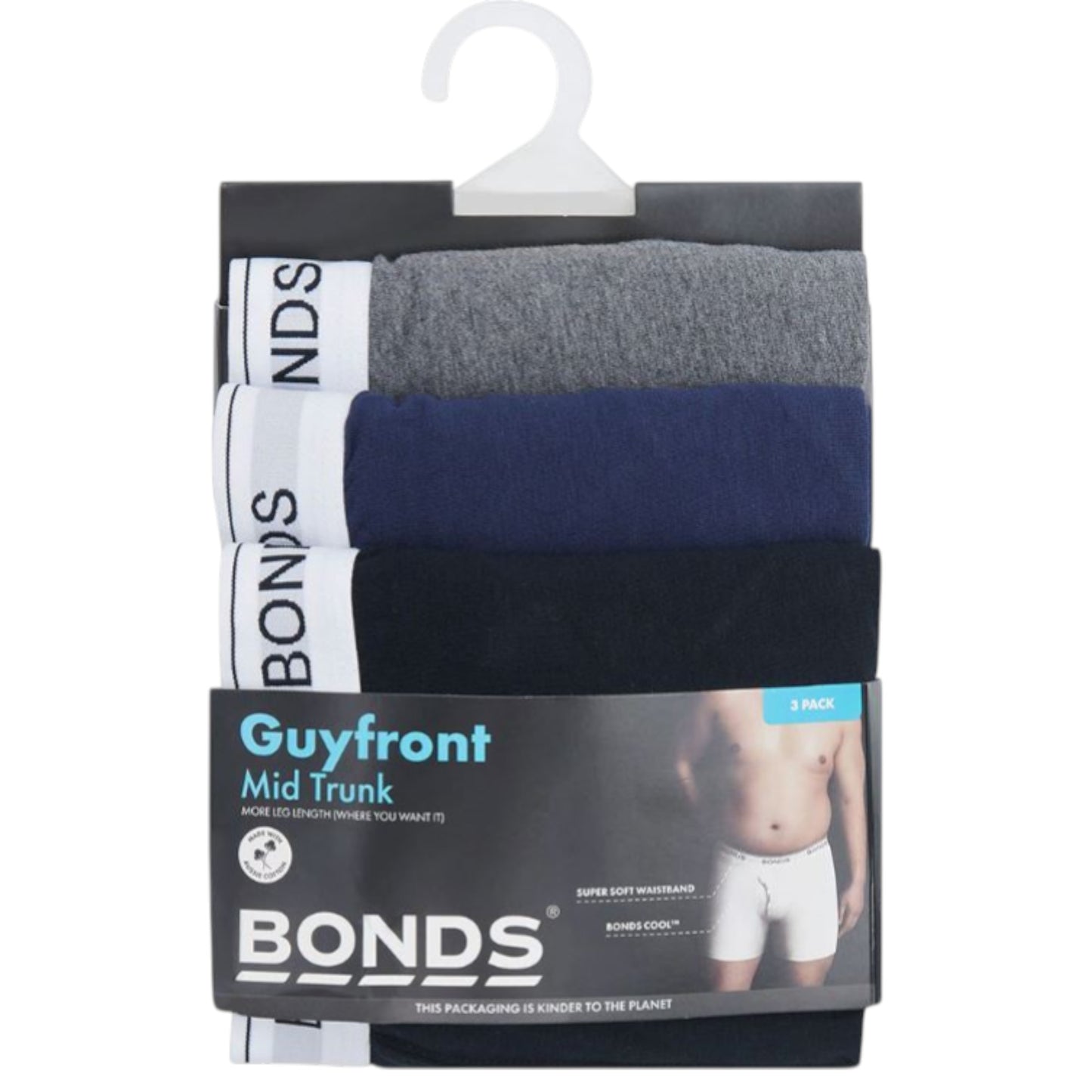 3 Pack Mens Bonds Guyfront Mid Trunks Underwear Multi