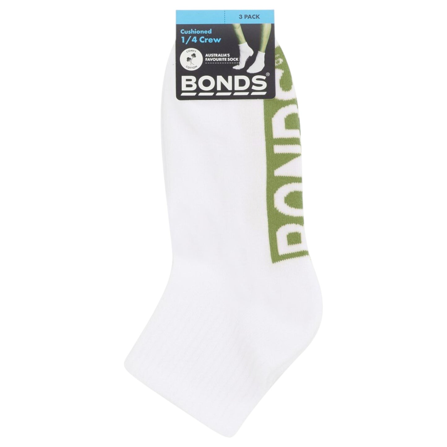 3 Pack Mens Bonds Logo Cushioned Quarter Crew Socks White