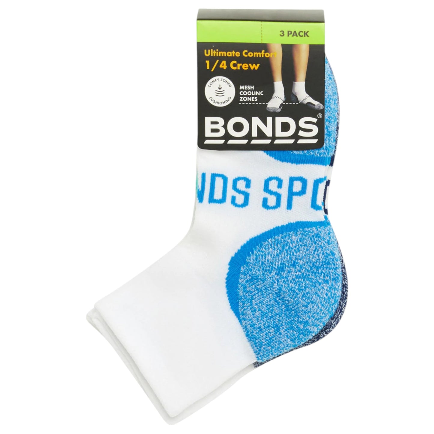 3 Pack Kids Boys Bonds Ultimate Comfort Quarter Crew Socks Multi