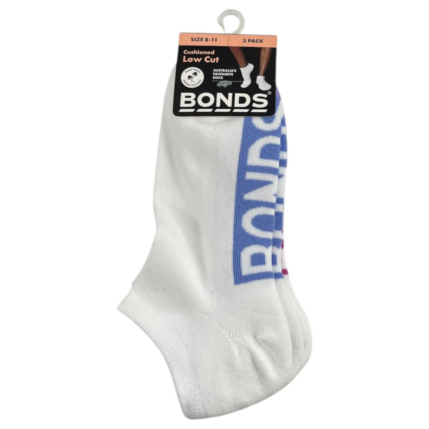 3 Pack Womens Bonds Logo Cushioned Low Cut Socks White