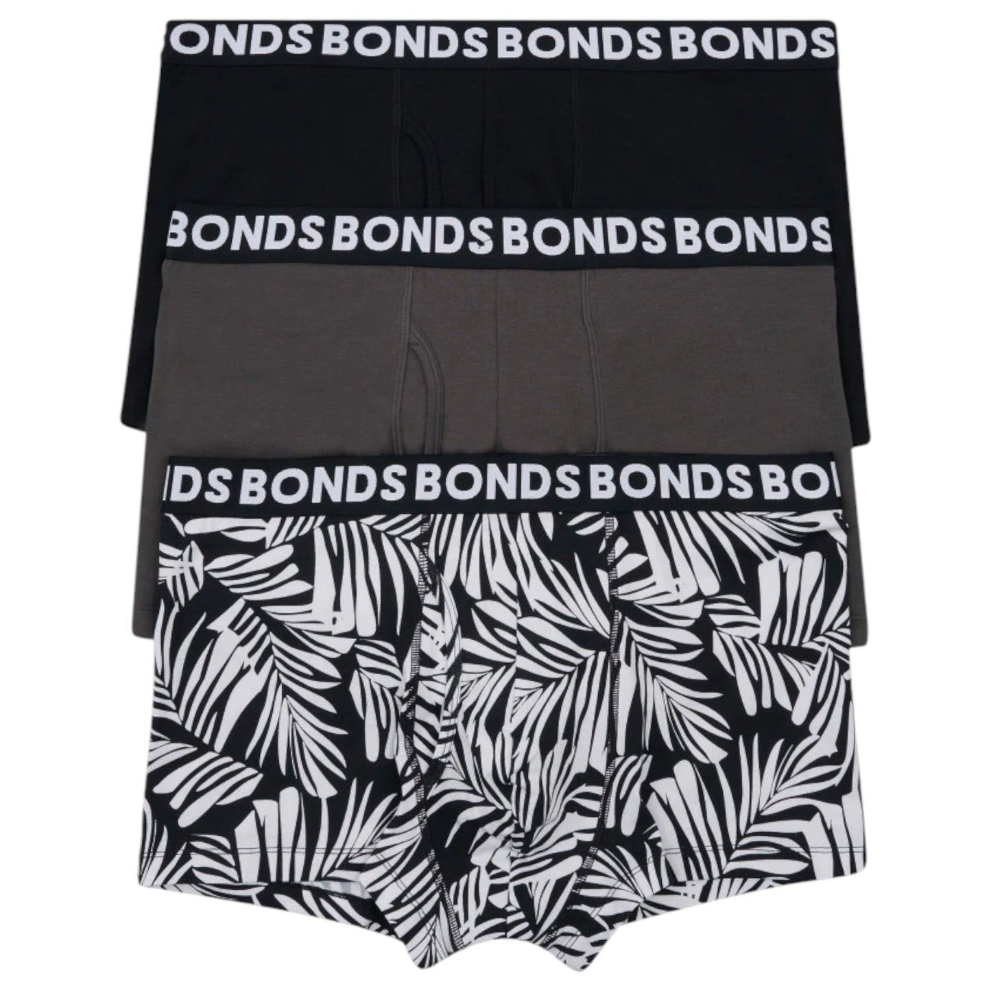 3 Pack Mens Bonds Classic Trunk Trunks Underwear Black/Palm Oasis
