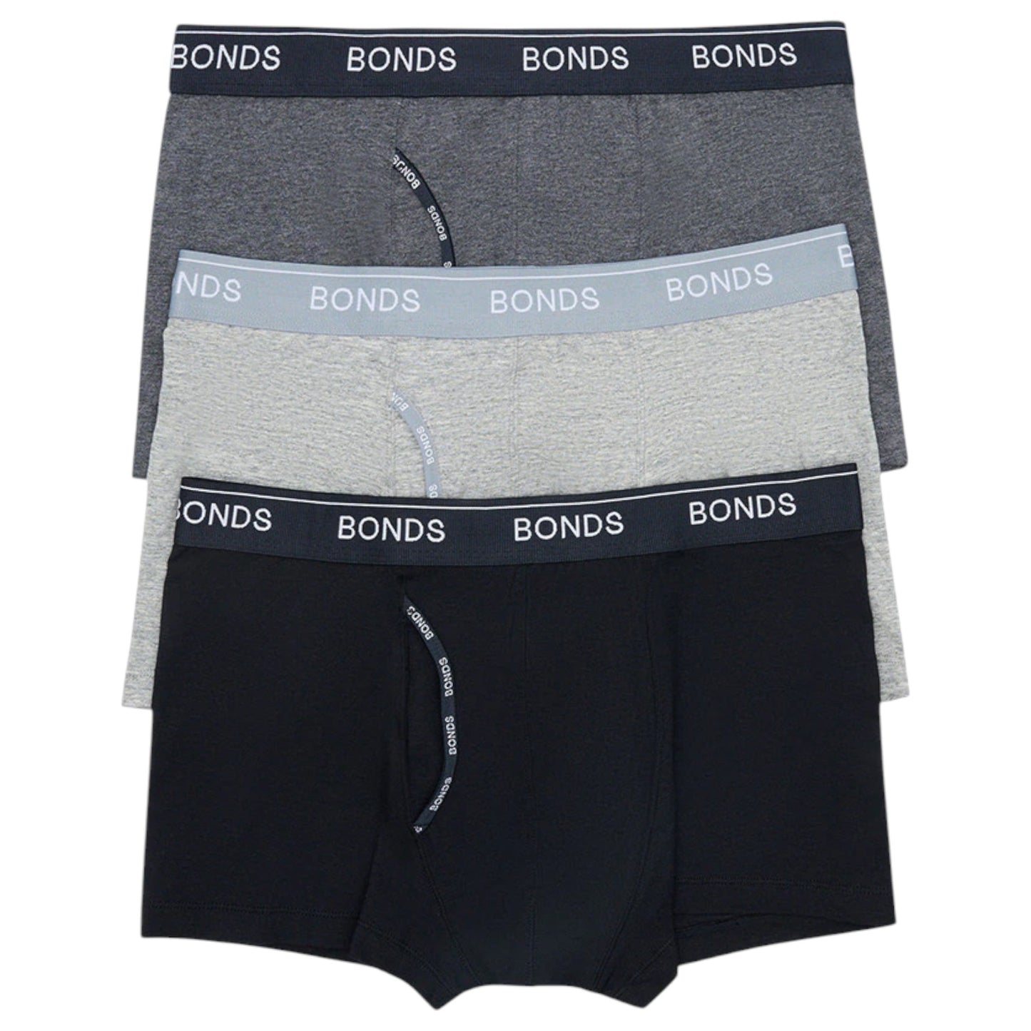 3 Pack Mens Bonds Guyfront Trunk Trunks Underwear Black/Grey/Charcoal
