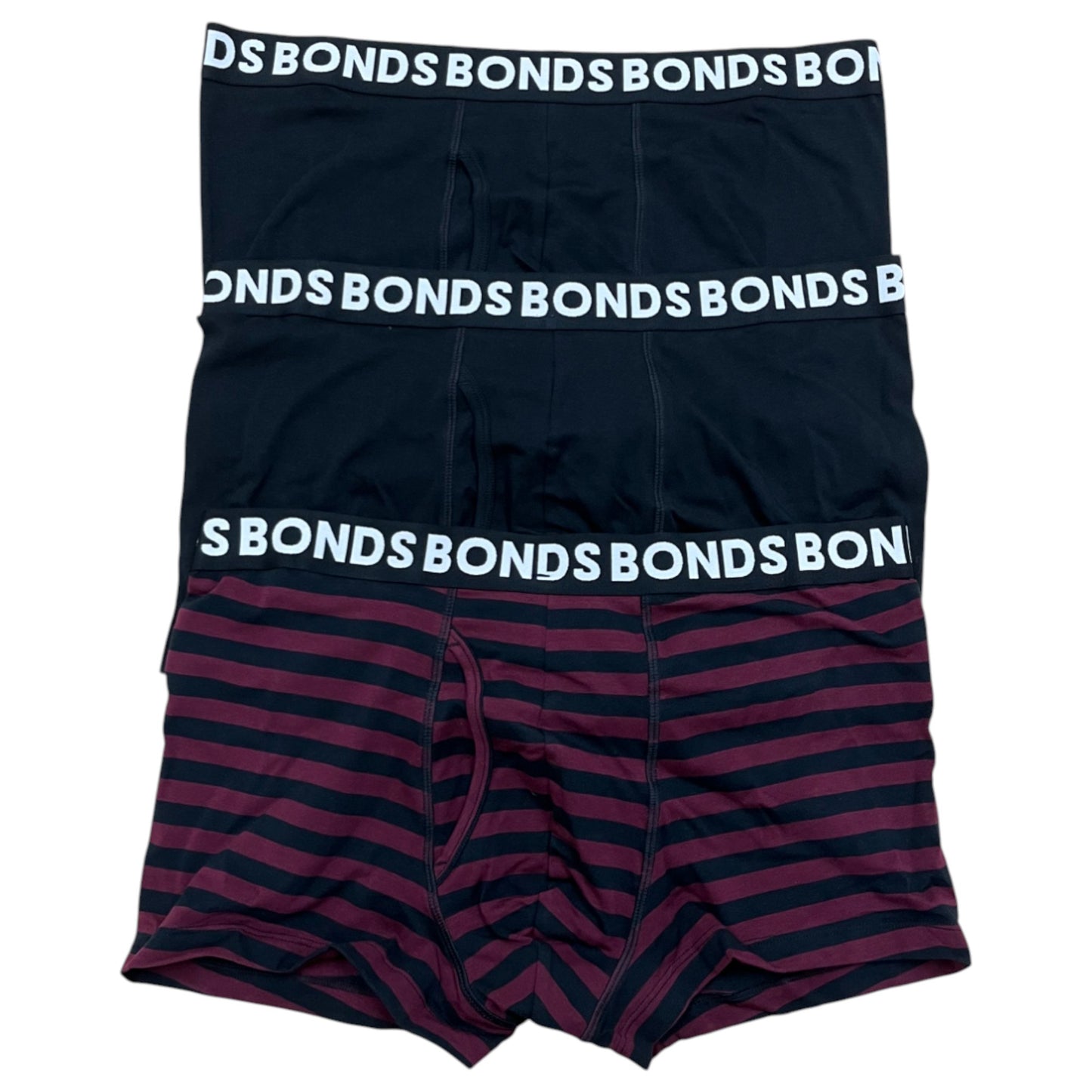 3 Pack Mens Bonds Classic Trunks Trunks Underwear Black/Burgundy