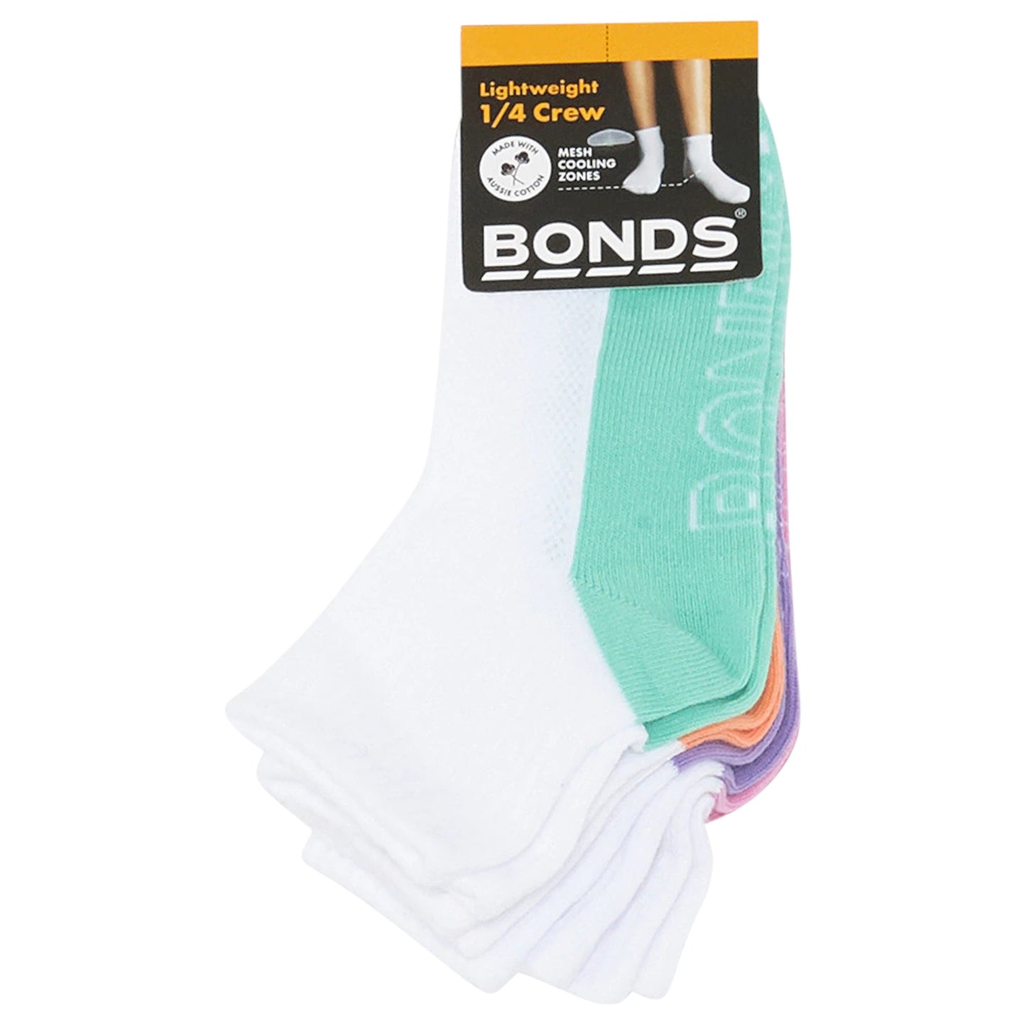 4 Pack Kids Boys Bonds Logo Light Quarter Crew Socks Multi