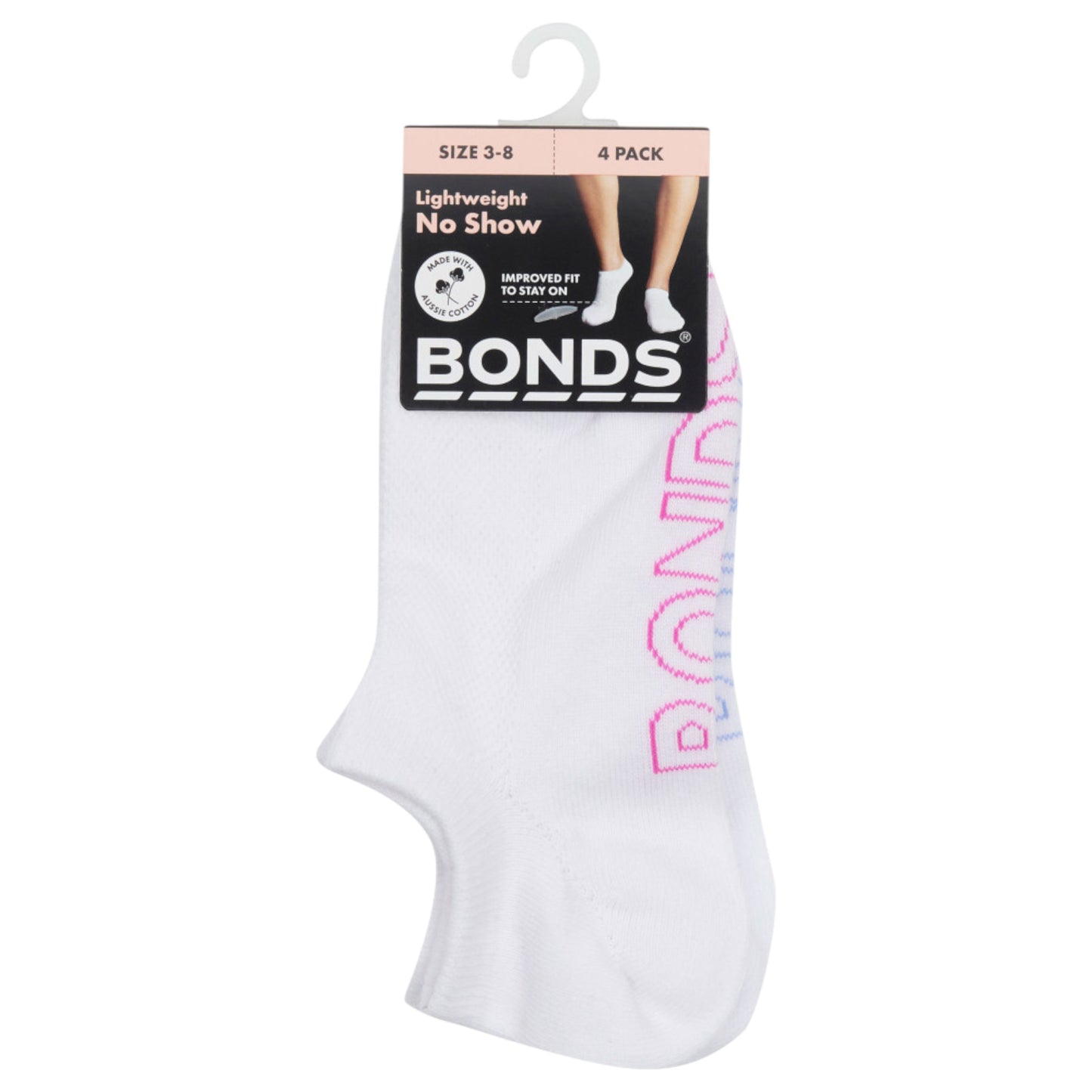 4 Pack Womens Bonds Logo Lightweight No Show Socks White