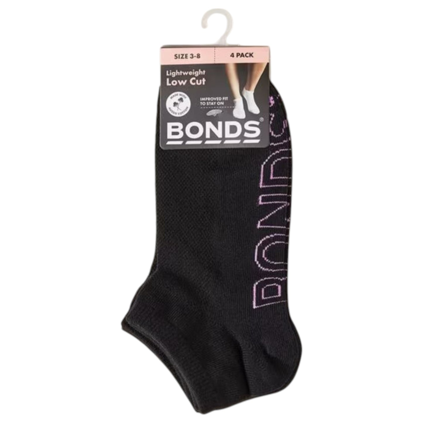 4 Pack Womens Bonds Logo Lightweight Low Cut Socks Black