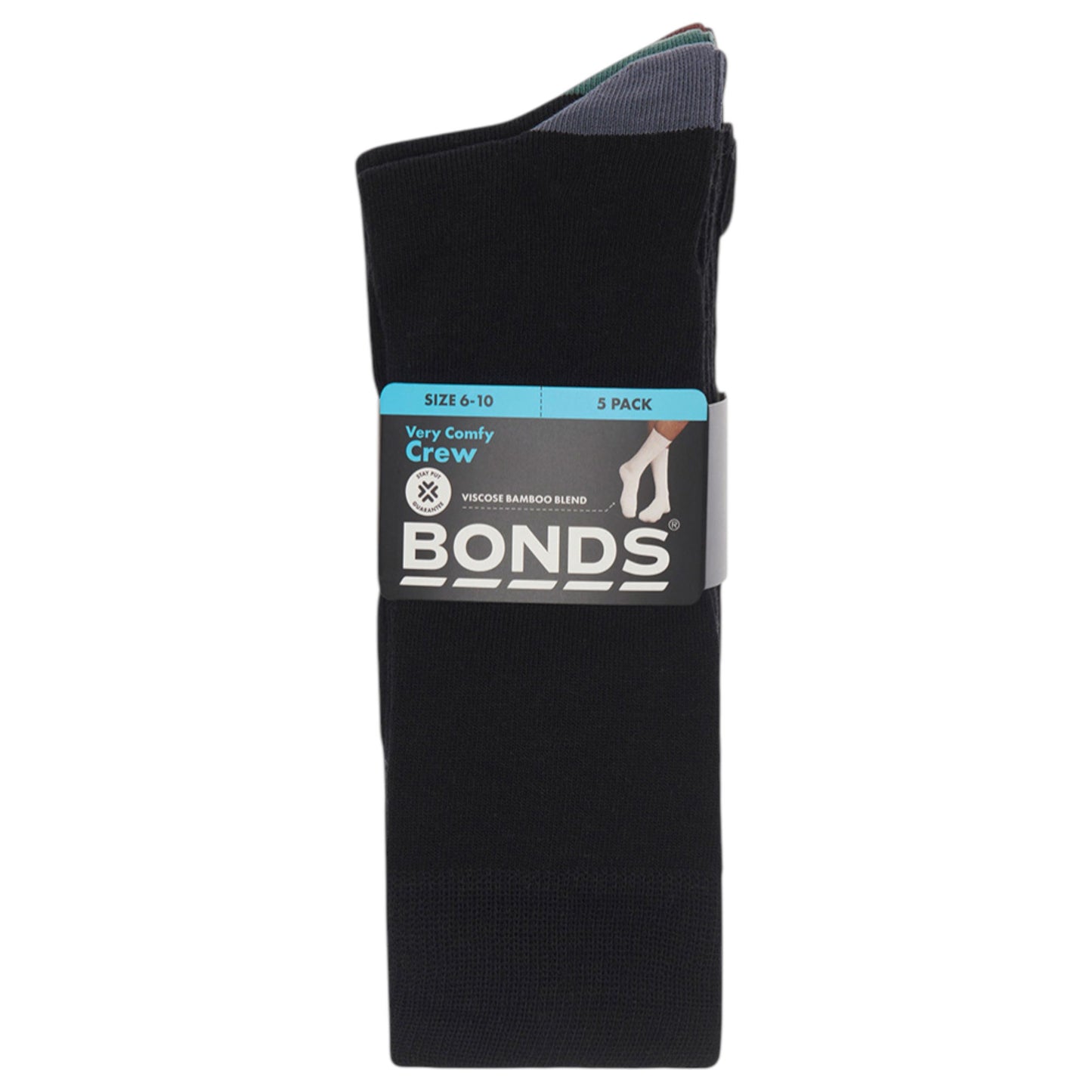 5 Pack Mens Bonds Business Bamboo Crew Socks Black