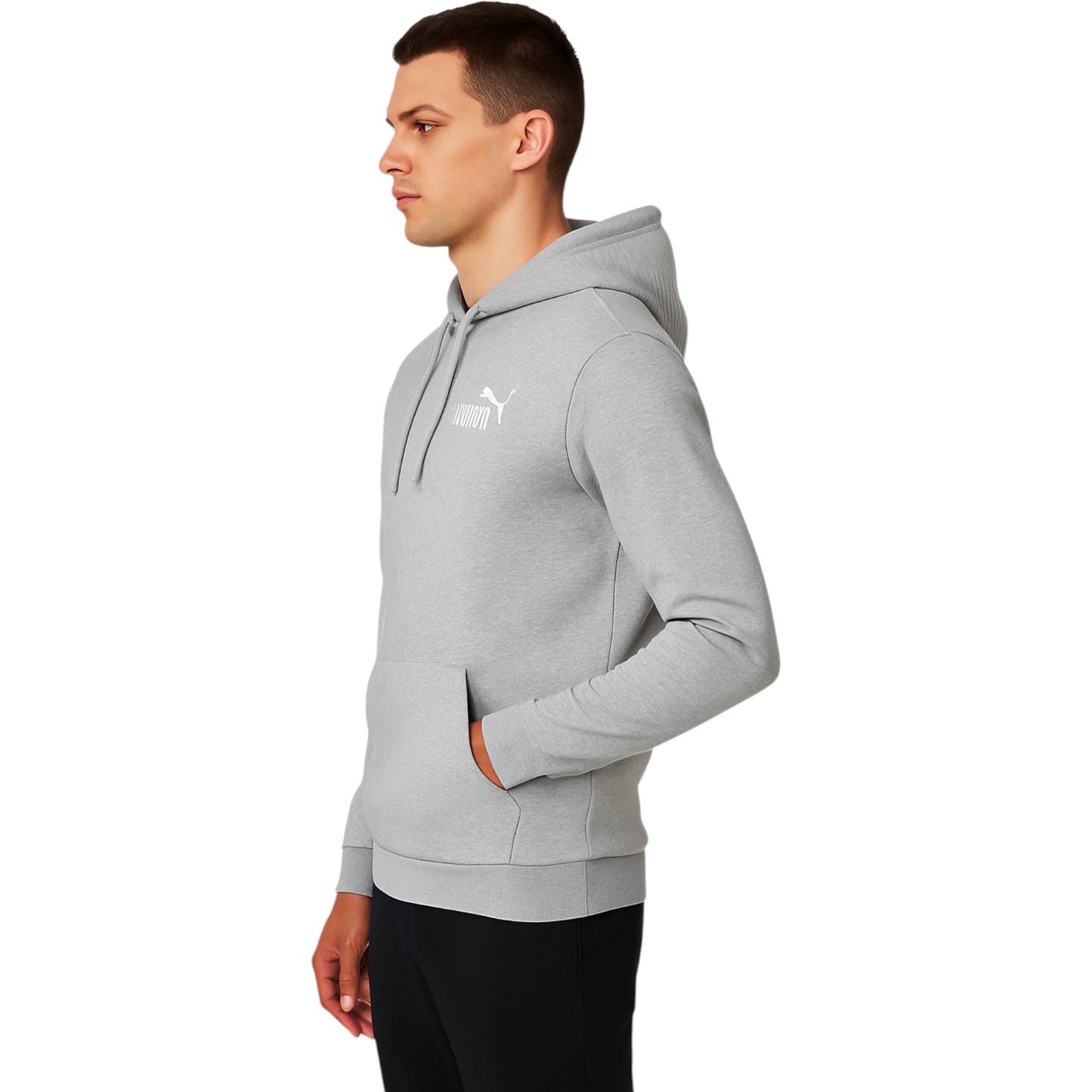 Mens Puma Essentials Small Logo Hoodie Light Grey