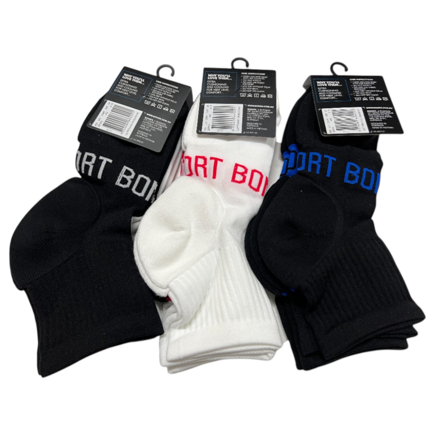 6 Pack Mens Bonds Ultimate Comfort Quarter Crew Socks Red / White / Blue / Black