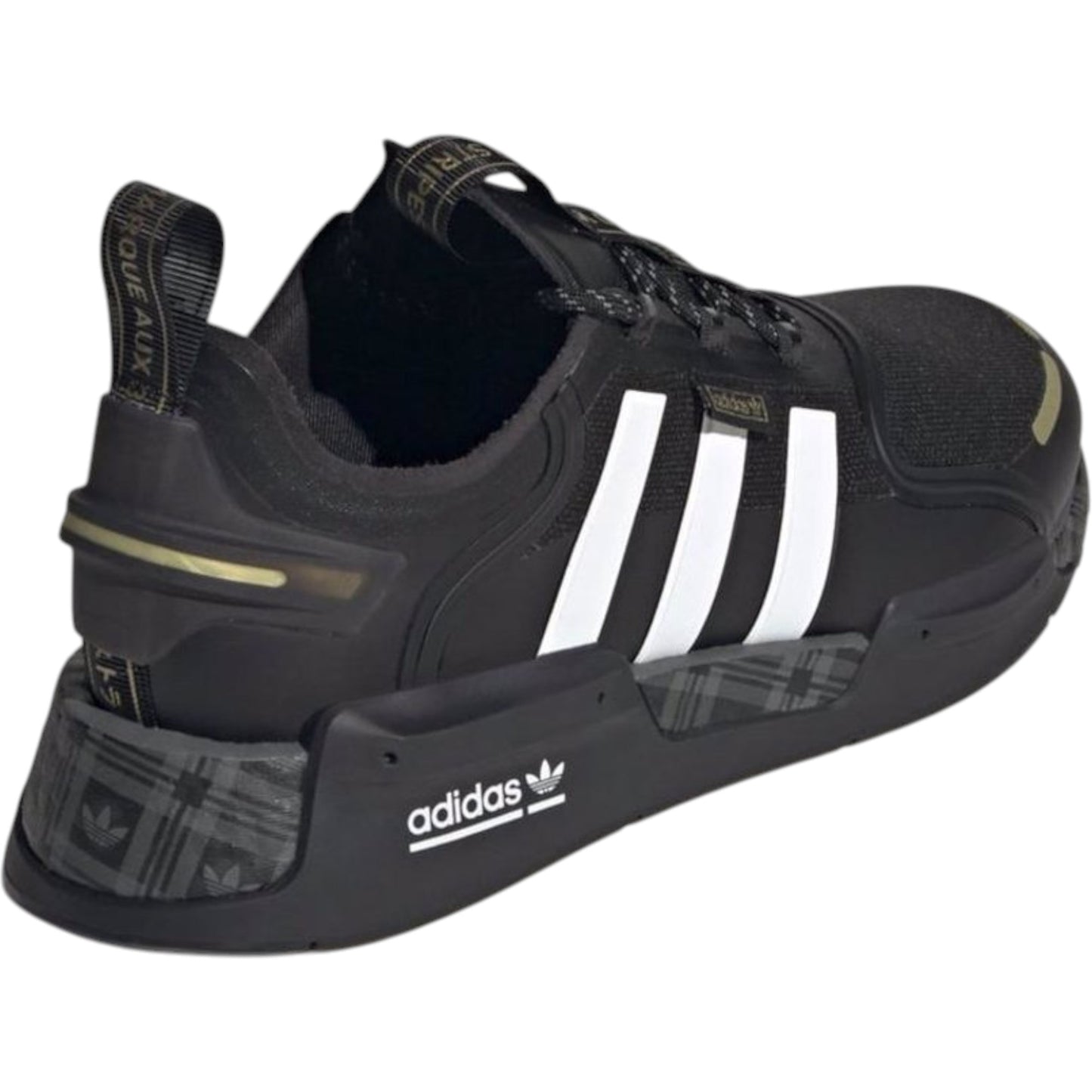 Mens Adidas NMD V3 Shoes Black/White/Gold Metallic
