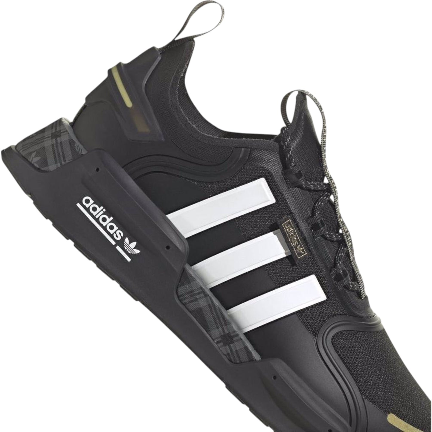 Mens Adidas NMD V3 Shoes Black/White/Gold Metallic