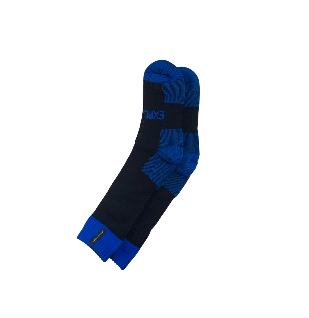 2 Pack Mens Explorer Tough Work Cotton Crew Socks Black/Blue