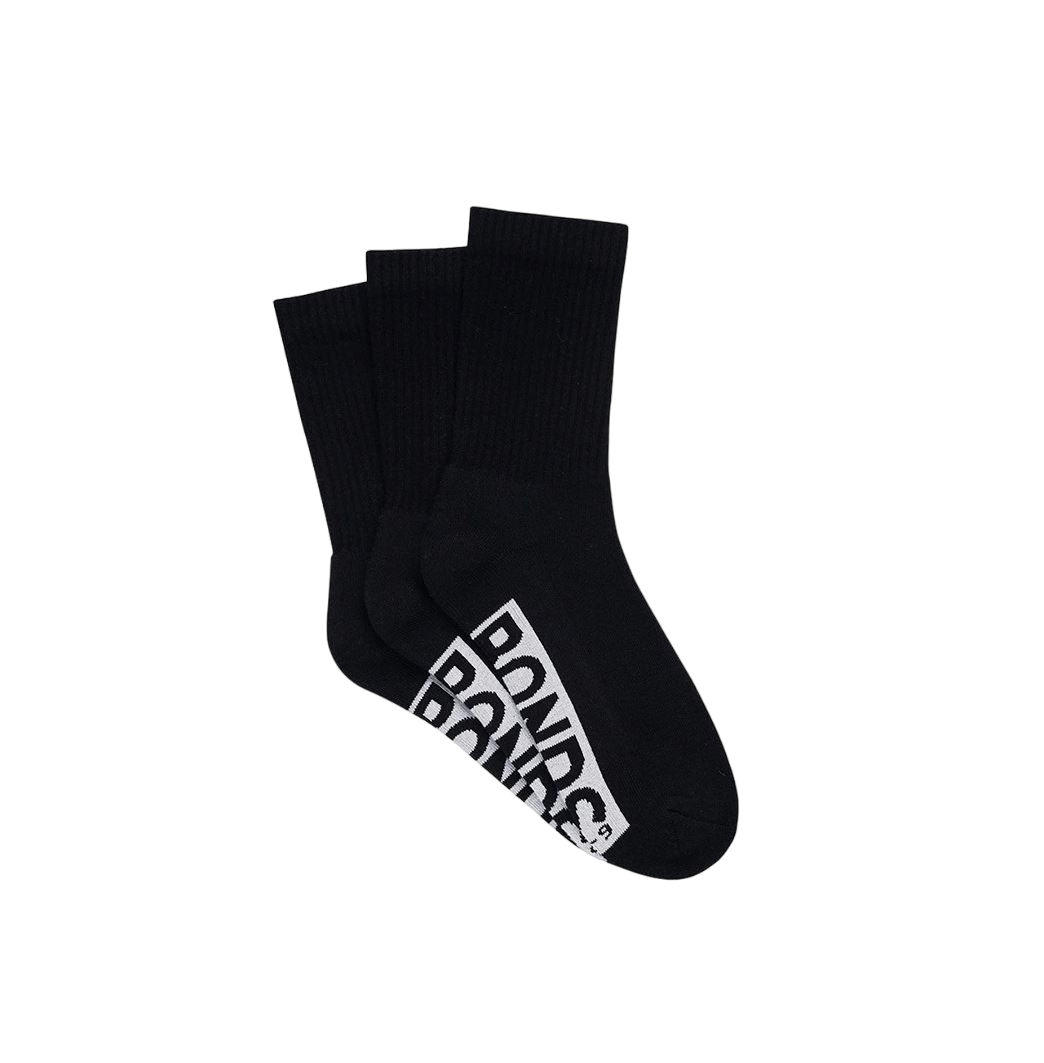 3 Pack Mens Bonds Logo Cushioned Crew Socks Black