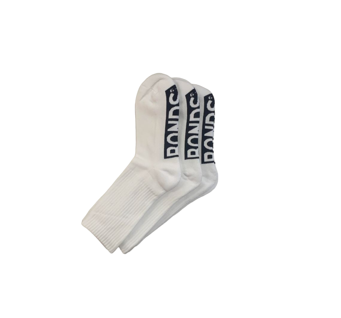 3 Pack Mens Bonds Logo Cushioned Crew Socks White