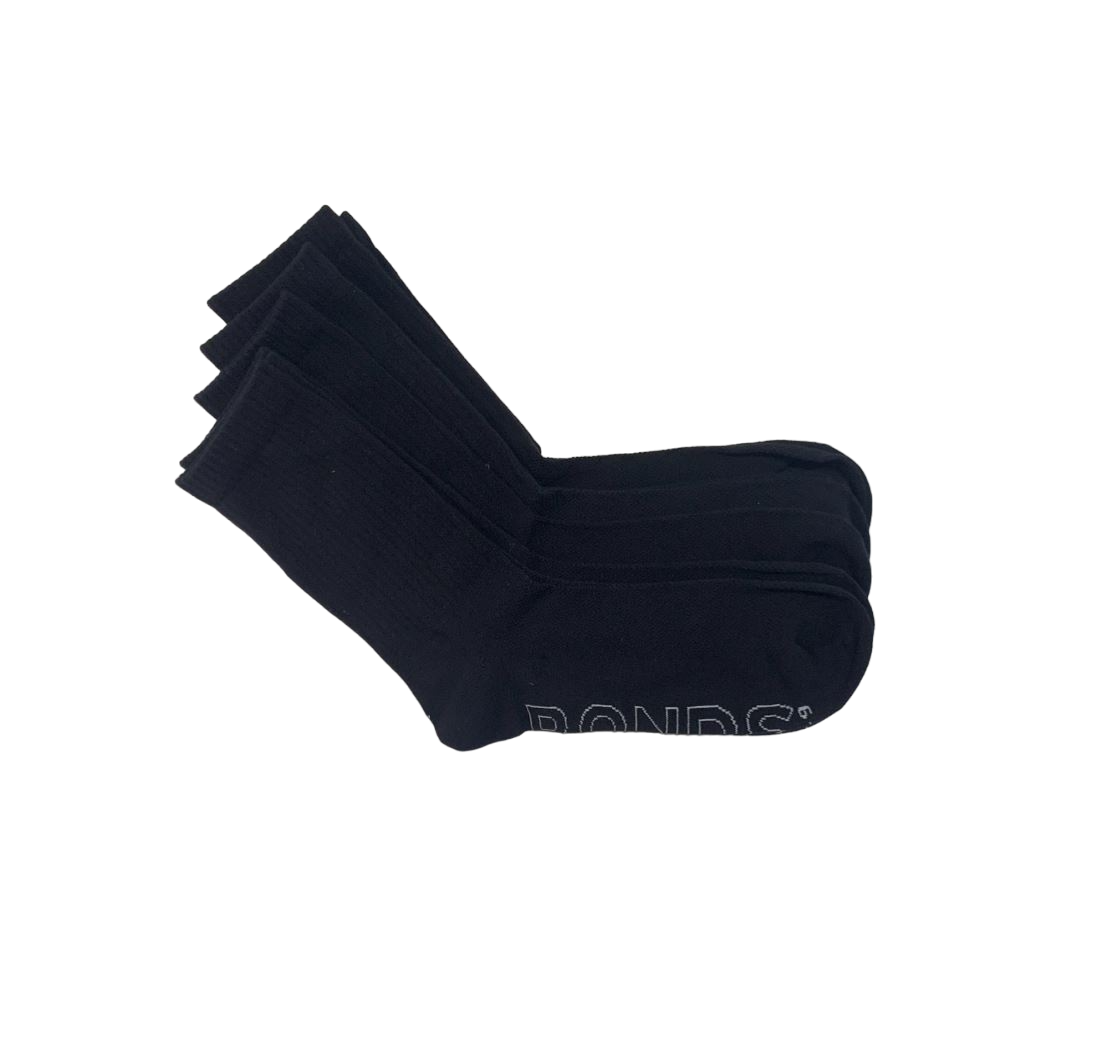 4 Pack Mens Bonds Logo Lightweight Crew Socks Black