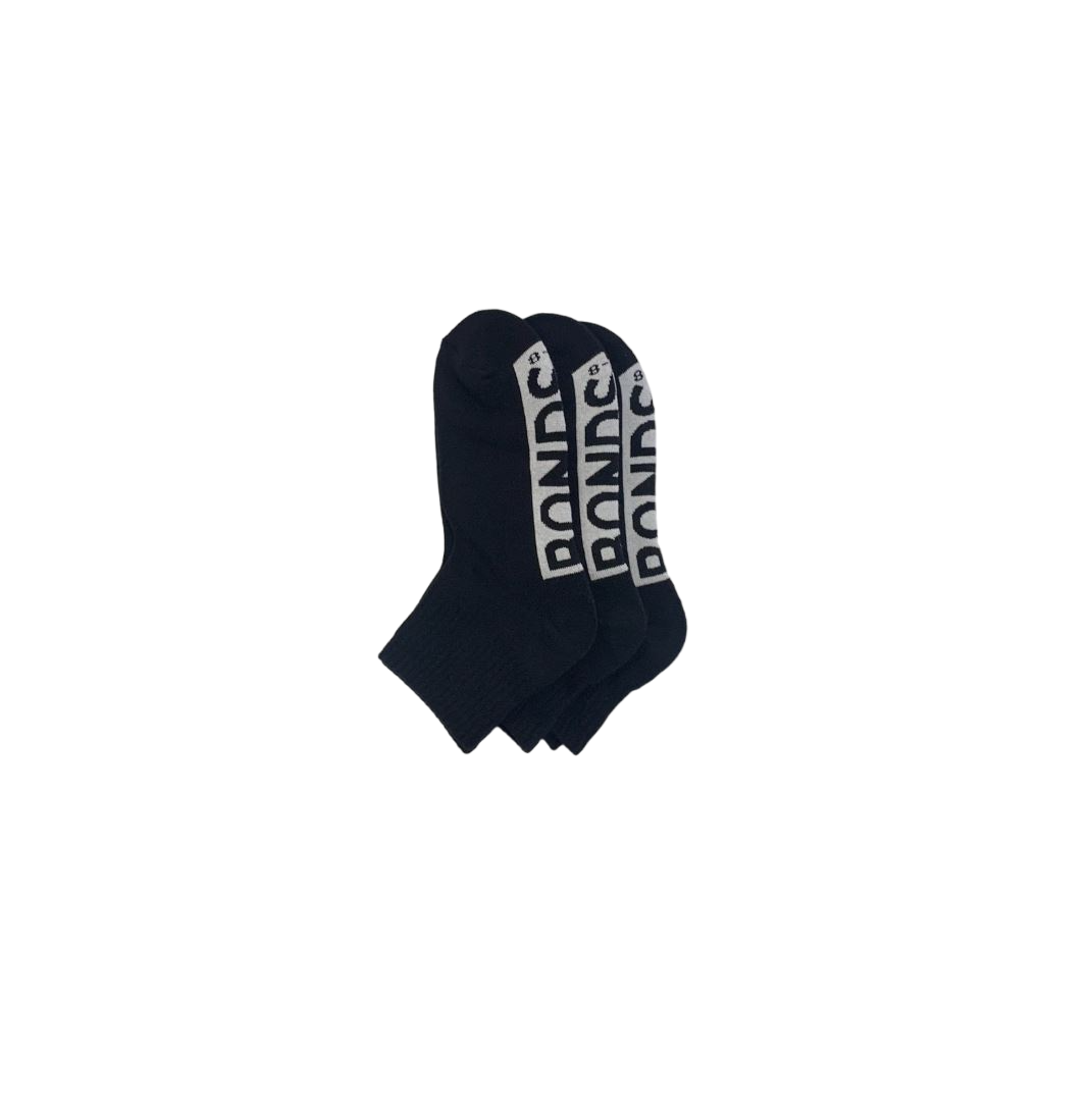 3 Pack Womens Bonds Logo Cushioned Quarter Crew Socks Black