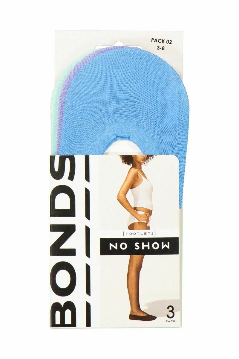 3 Pack Womens Bonds Footlets No Show Socks Blue