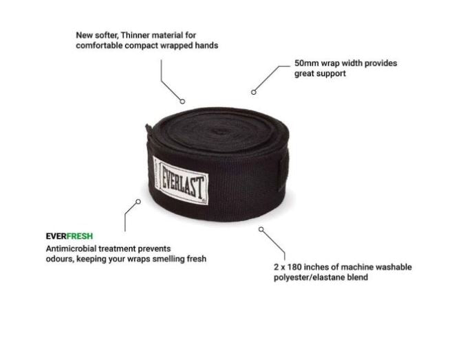 Unisex Adults Everlast 180 Pro Style Training Hand Wraps Black
