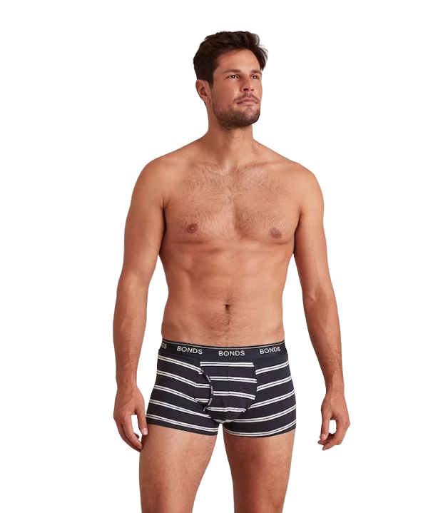 6 Pairs X Mens Bonds Guyfront Trunk Underwear Navy Stripe/Navy