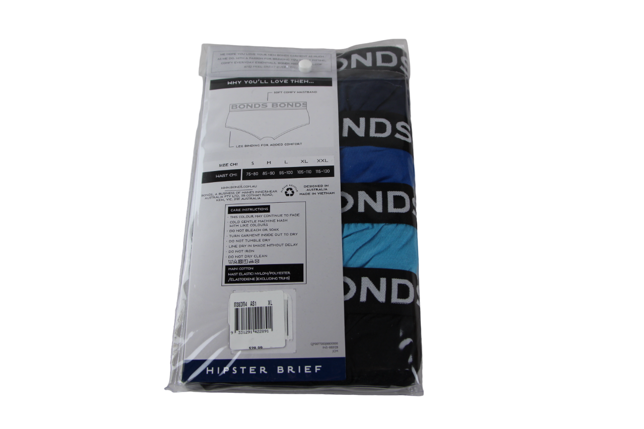 4 Pack Mens Bonds Hipster Briefs Underwear Blue/Black Pack