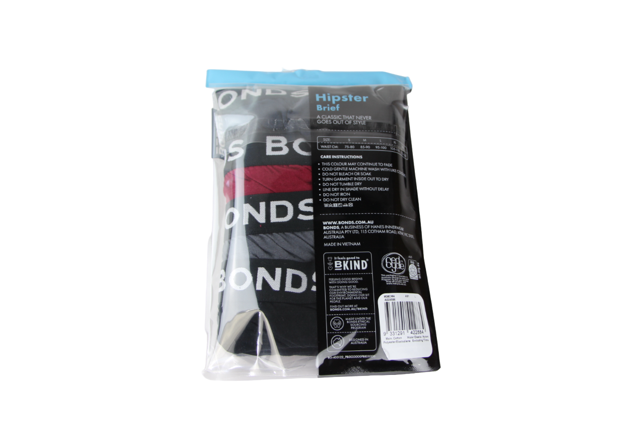 4 Pack Mens Bonds Hipster Briefs Underwear Multi with Black Band
