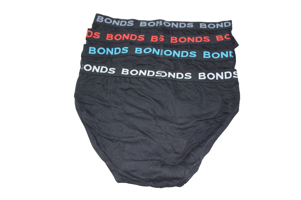 4 Pack Mens Bonds Hipster Briefs Underwear Black with Multicoloured Logo