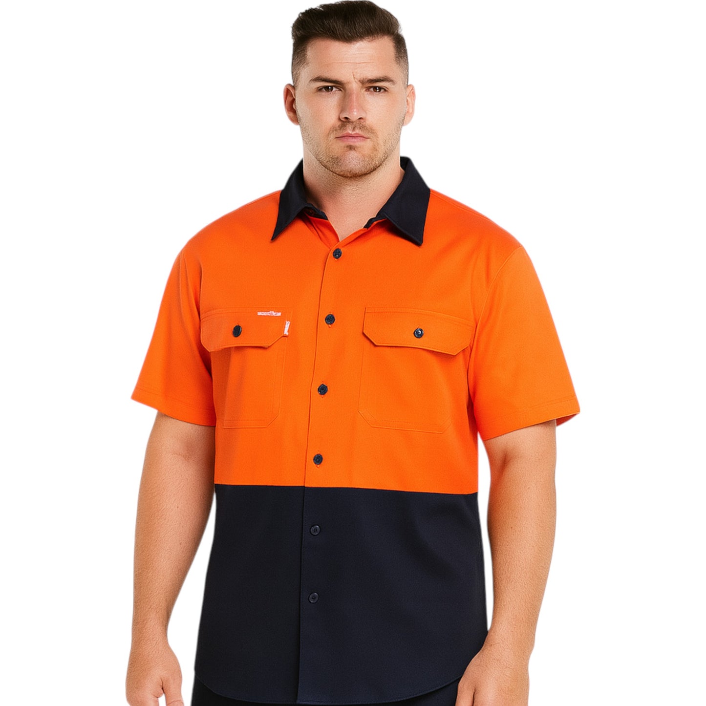 Mens Hard Yakka Core Hi Vis 2 Tone Shirt Orange / Navy