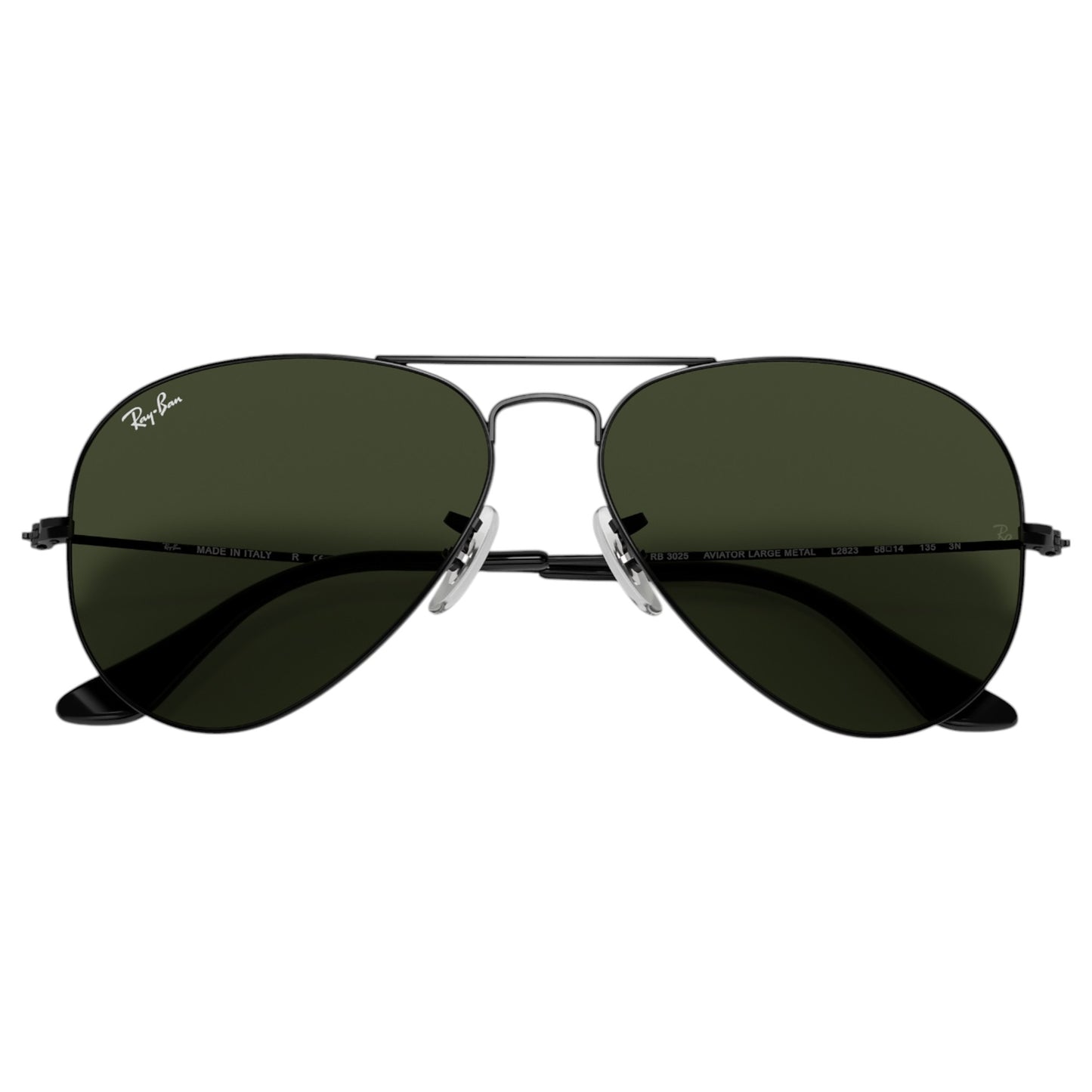 Mens Ray-Ban Aviator RB3025 Sunglasses Polished Black/ Green