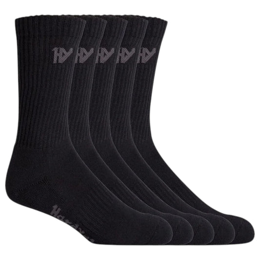 5 Pack Mens Hard Yakka Cotton Work Crew Socks Black