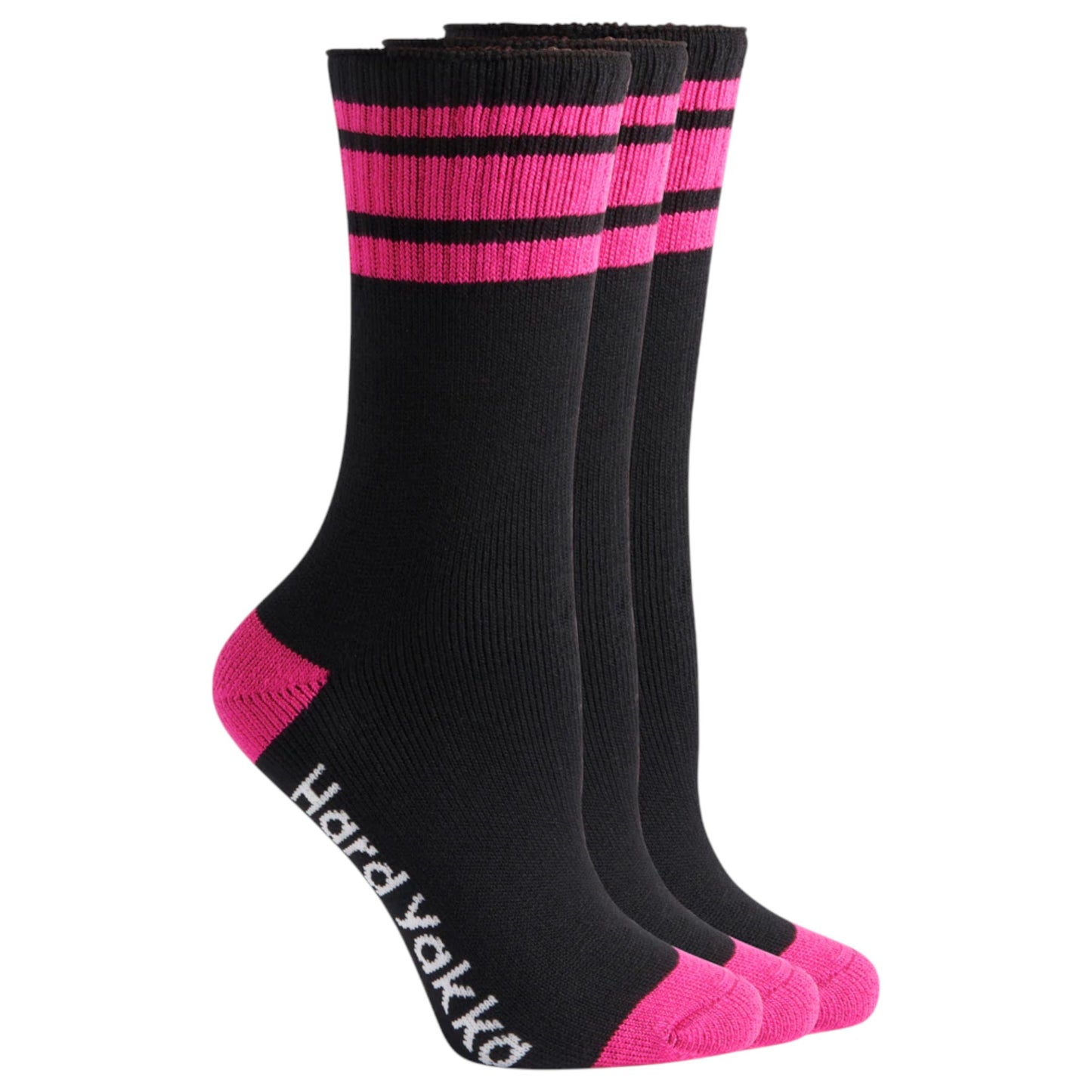 3 Pack Womens Hard Yakka Bamboo Work Crew Socks Black/Pink