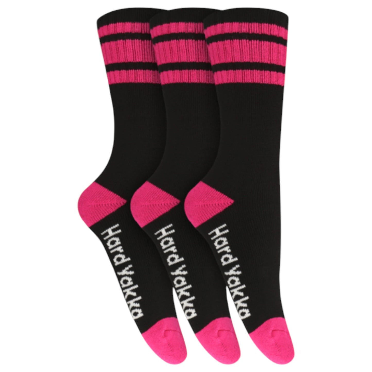 3 Pack Womens Hard Yakka Bamboo Work Crew Socks Black/Pink