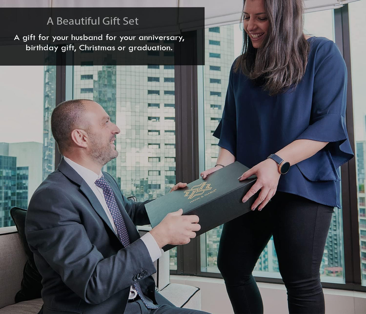 Mens HAWK & GABLE Luxury 12 Slot Watch Box Organizer Watch Box Piano Black