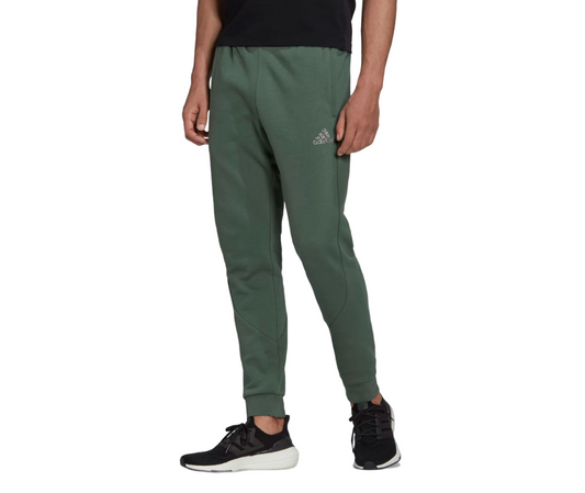 Mens Adidas Stadium Fleece Badge of Sport Green Cuffed Trackies Green