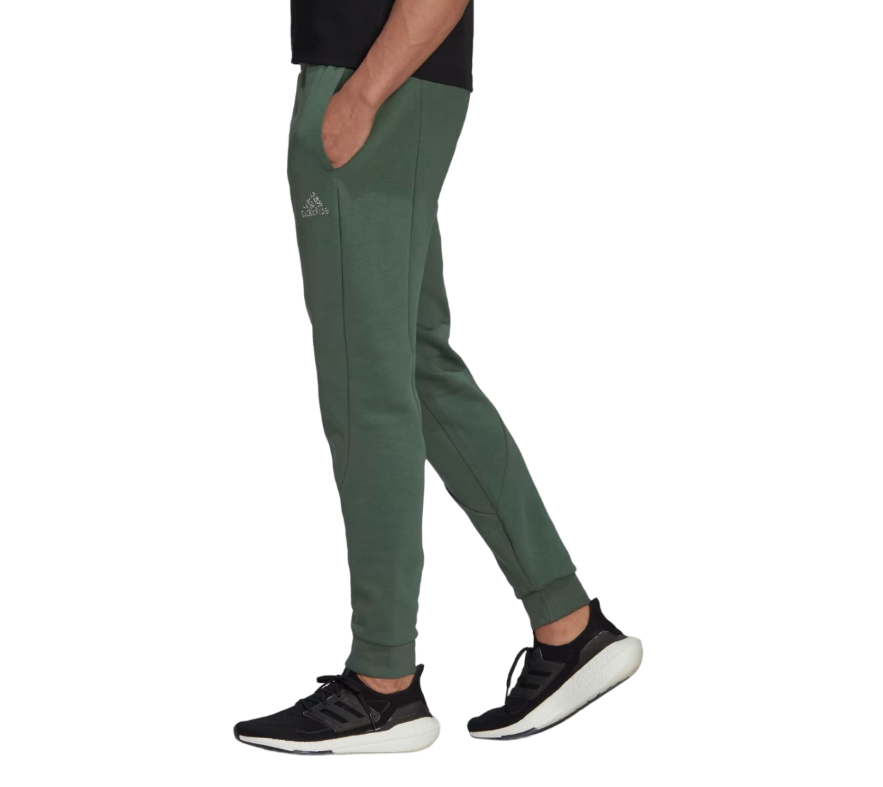 Mens Adidas Stadium Fleece Badge of Sport Green Cuffed Trackies Green