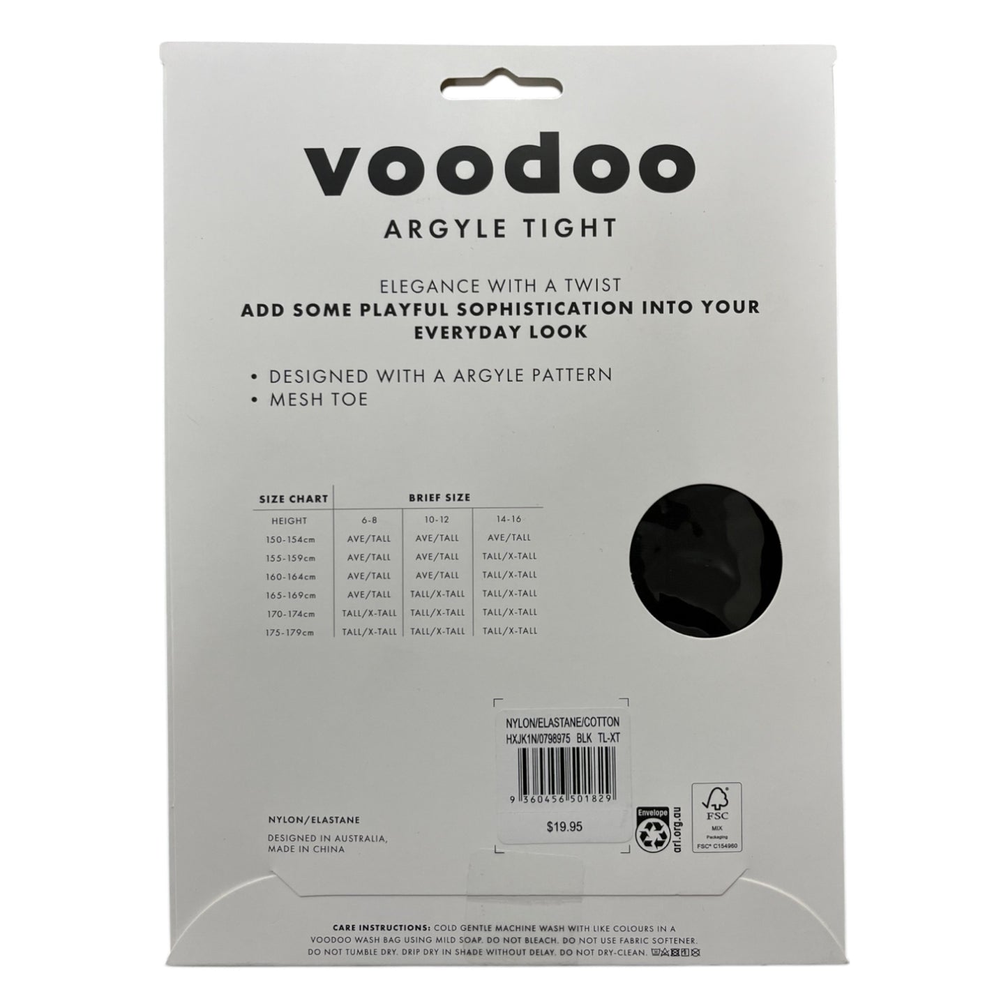 Womens Voodoo 15 Denier Argyle Tight Stockings Black