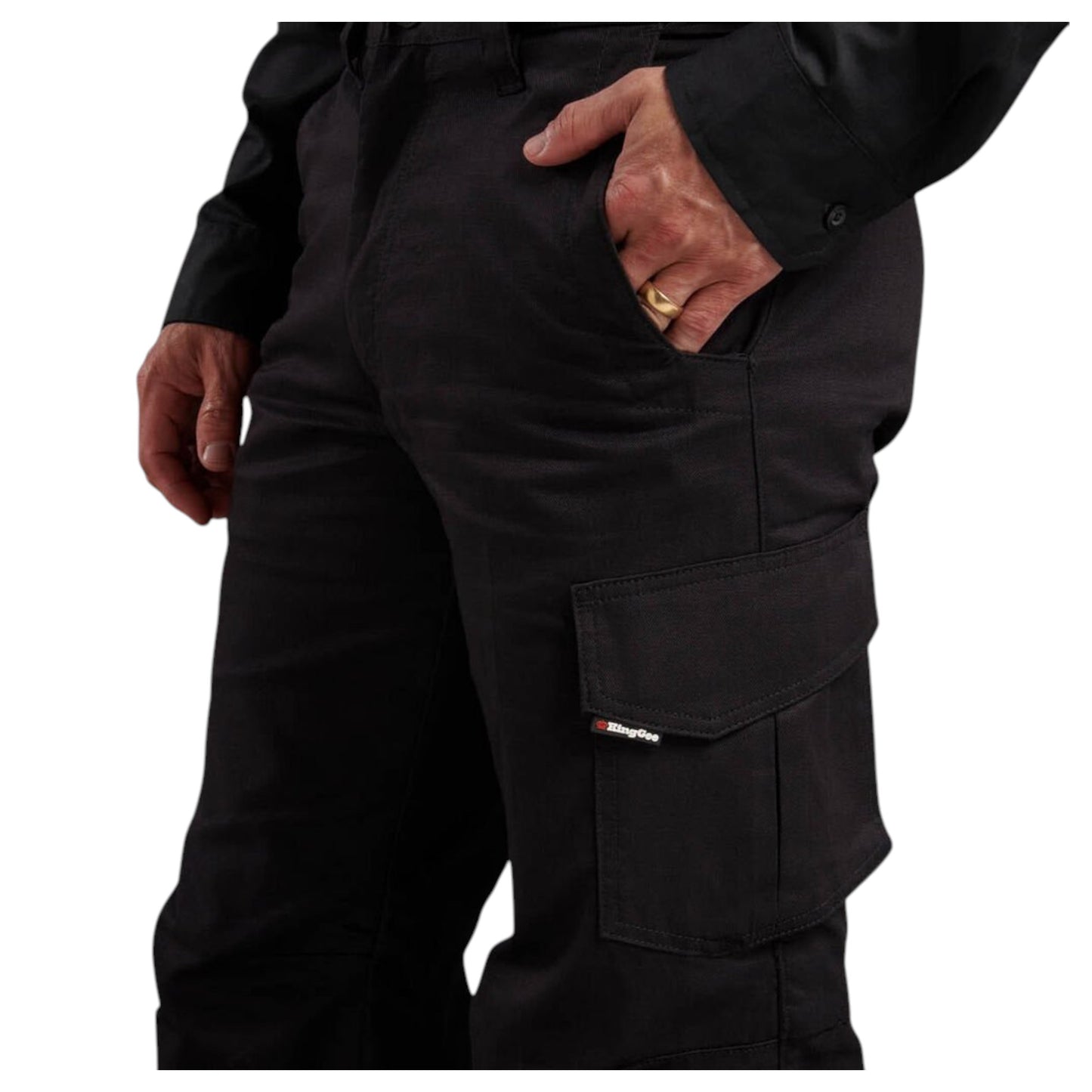 Mens KingGee Workcool 2 Lightweight Ripstop Workwear Pants Black