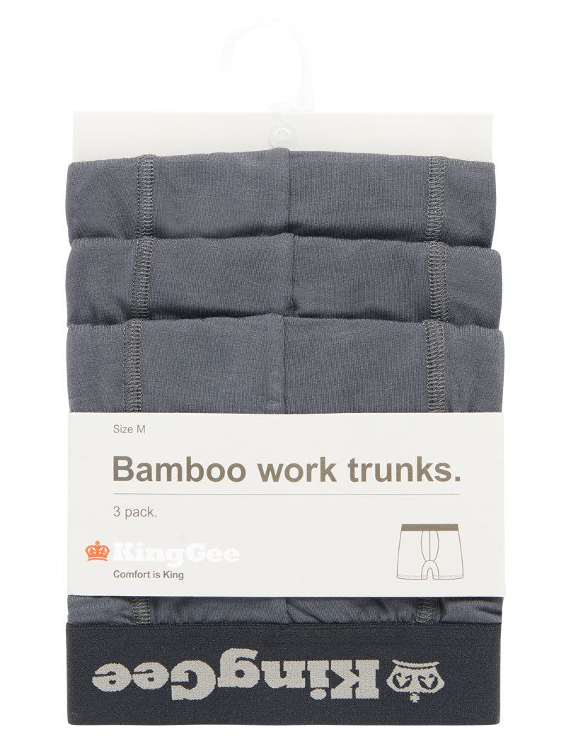 3 Pack Mens KingGee Bamboo Work Trunk - 3 Pack Trunks Underwear Charcoal