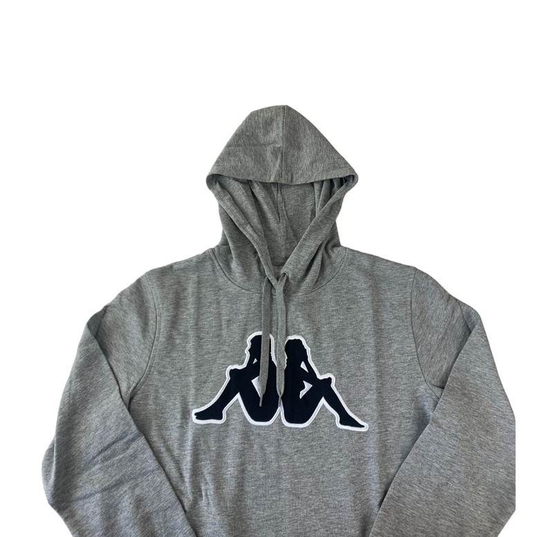 Mens Kappa Logo Tairiti Hooded Sweater 902 Pullover Hoodie Grey/Black