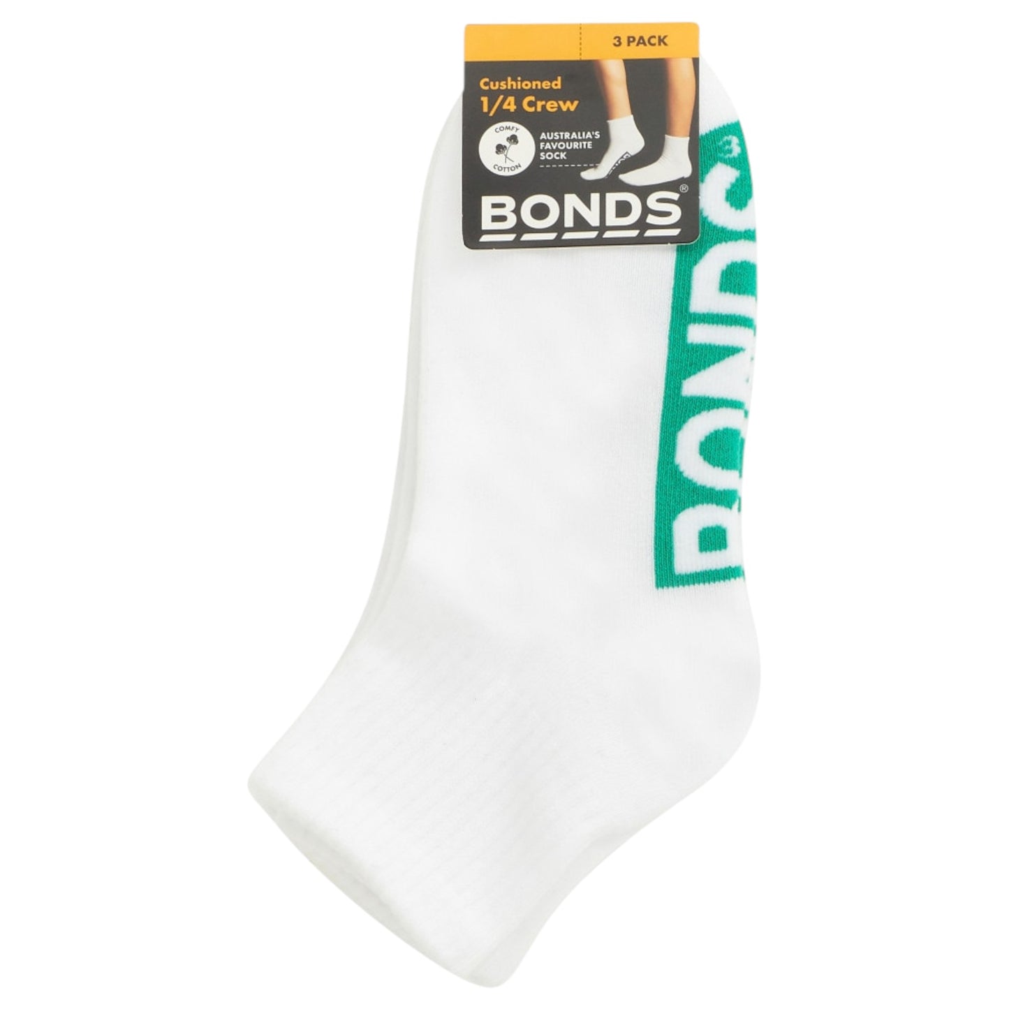 3 Pack Kids Bonds Logo Cushioned Quarter Crew White