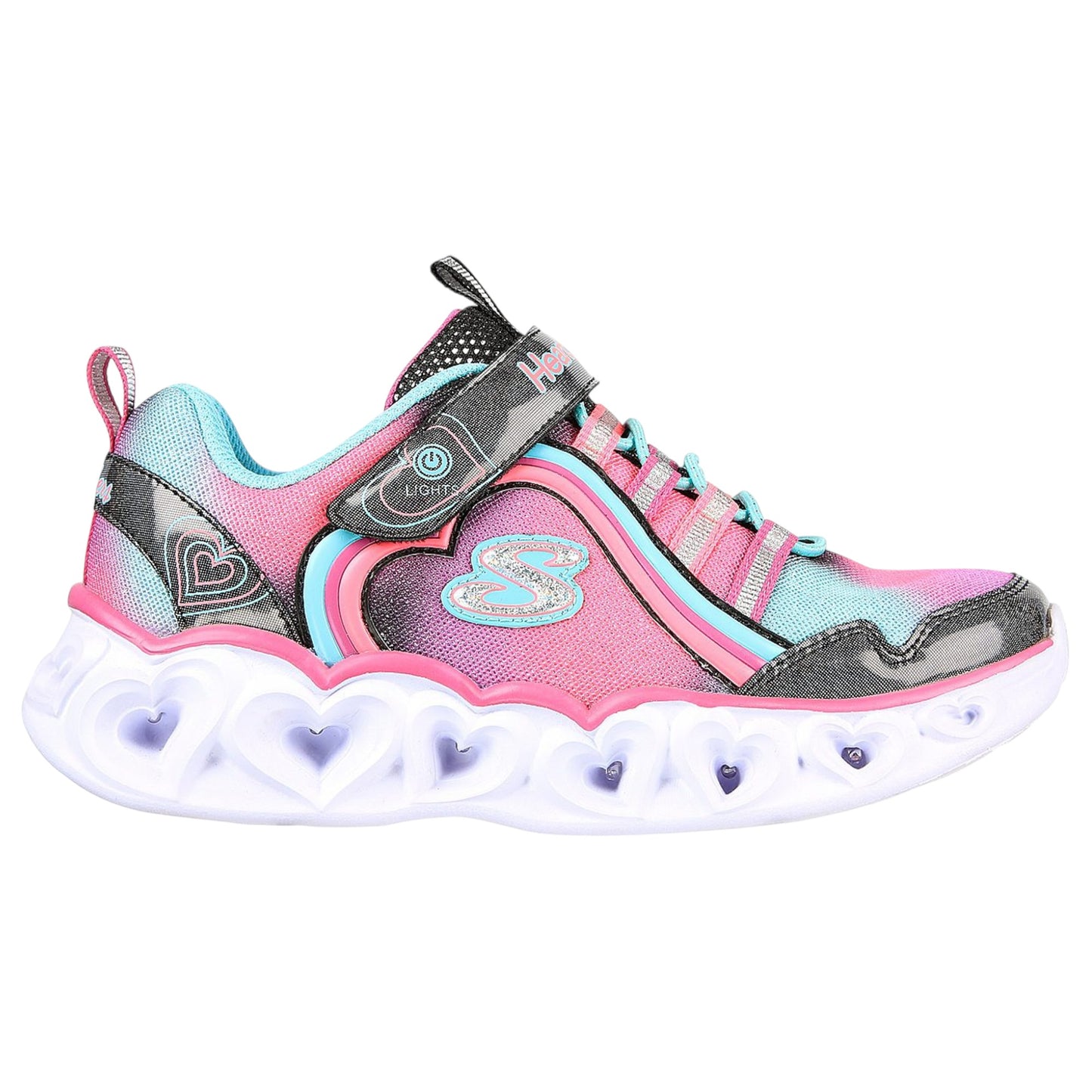 Kids Girls Skechers Heart Lights Rainbow Lux Shoes Black / Multi