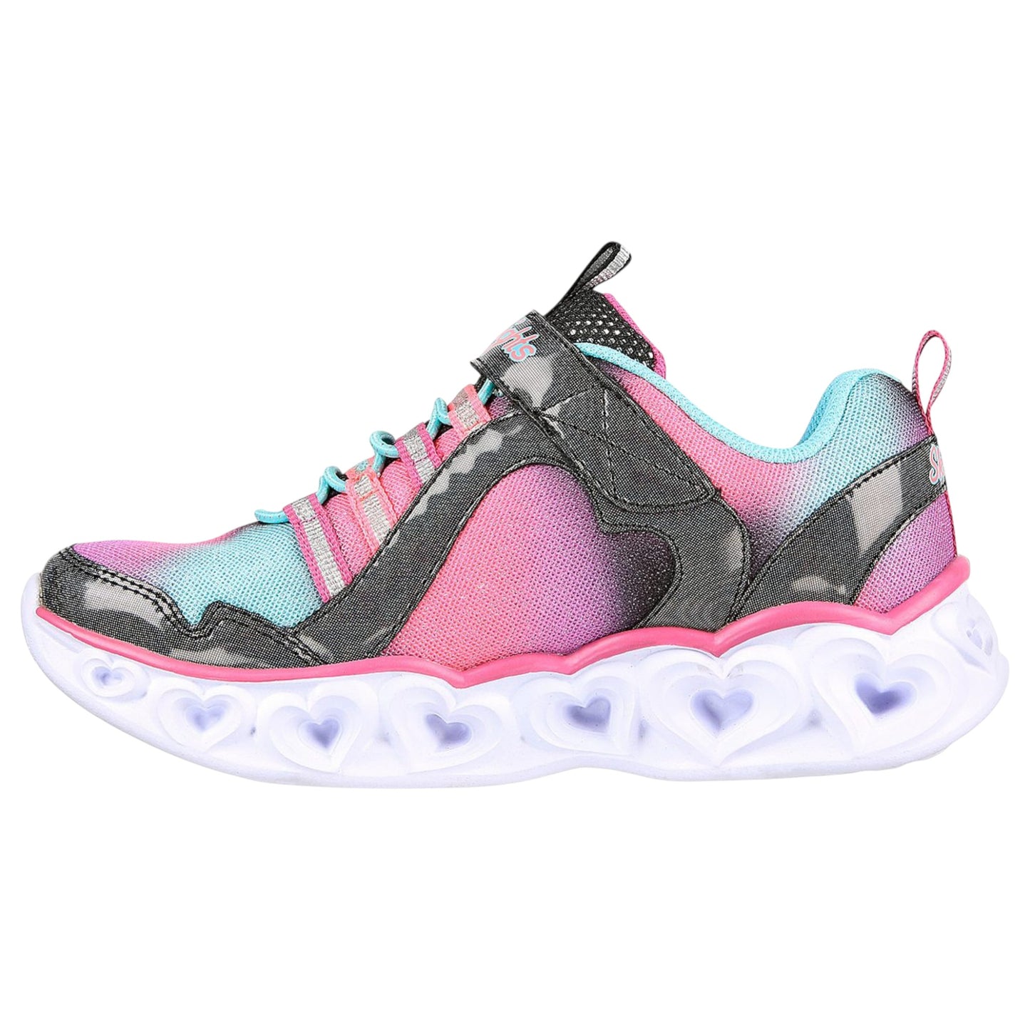 Kids Girls Skechers Heart Lights Rainbow Lux Shoes Black / Multi