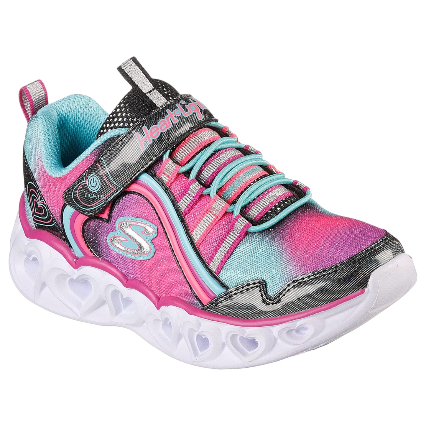 Kids Girls Skechers Heart Lights Rainbow Lux Shoes Black / Multi