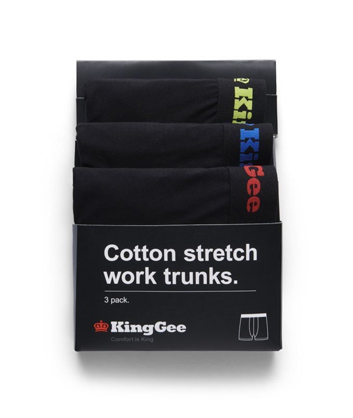3 Pack Mens KingGee Cotton Trunks Underwear Black